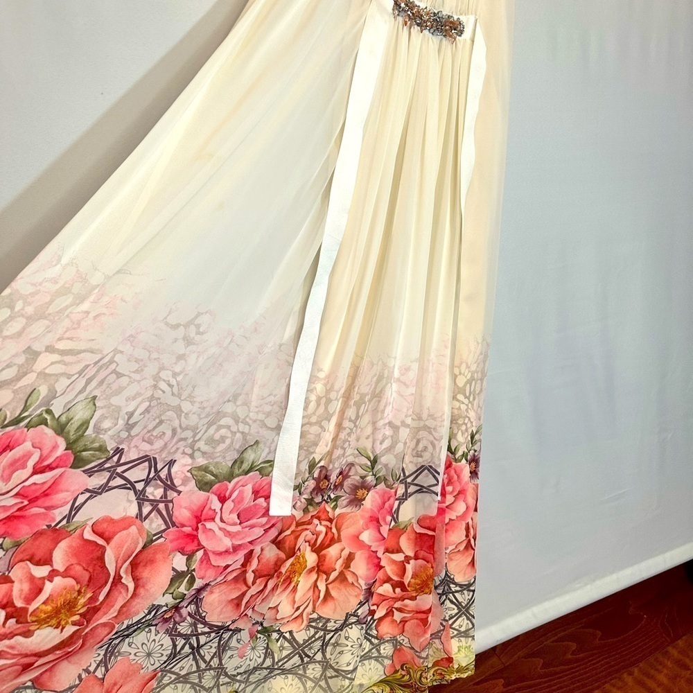 Boston Proper Women Size 0 Elegant Floral Halter Maxi Dress High Neck Rhinestone - Picture 13 of 16